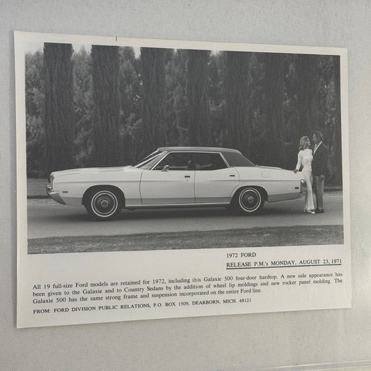 1972 Ford Galaxie 500 Hardtop Car Factory Press Photo Photograph Print