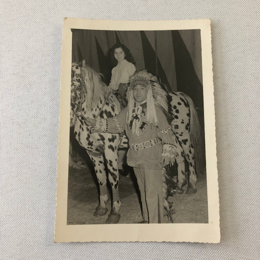 Native American Man with Woman Horse Photo Photograph Circus Vintage
