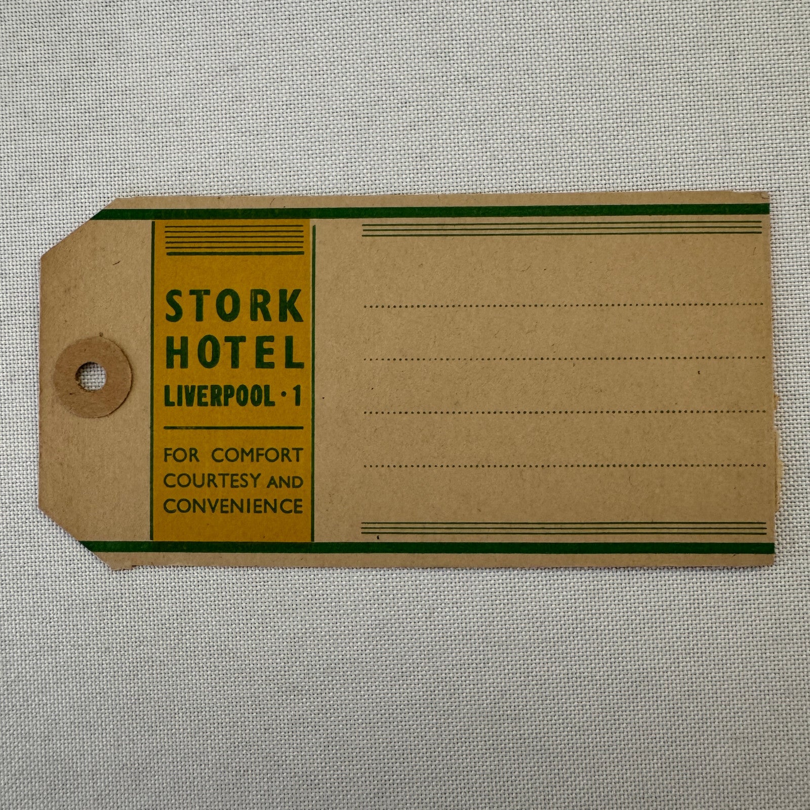 Vintage Hotel Travel Hotel Luggage Label Stork Hotel Liverpool England UK