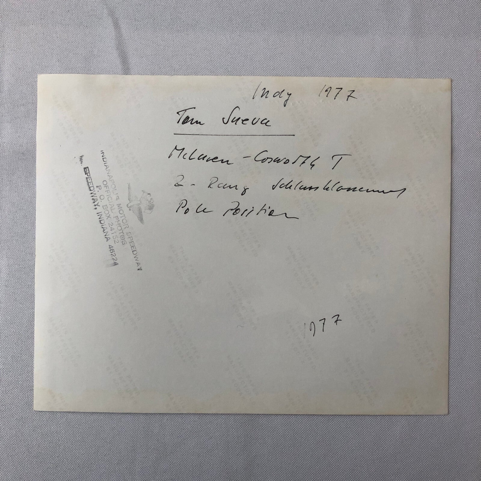 Vintage Indy Indianapolis Racing Photograph Tom Sneva 1977 McLaren Cosworth