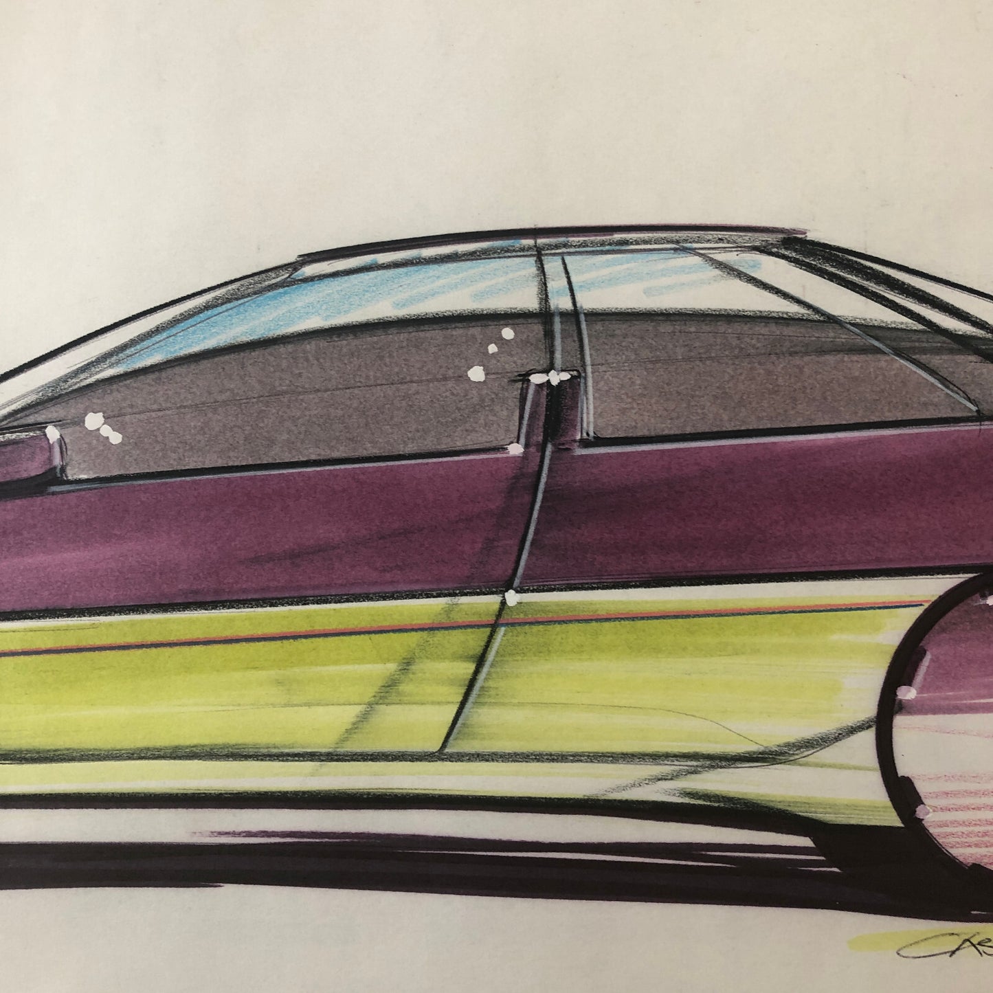 Car Styling Concept Illustration Art Drawing Sketch Vintage Signed 1986