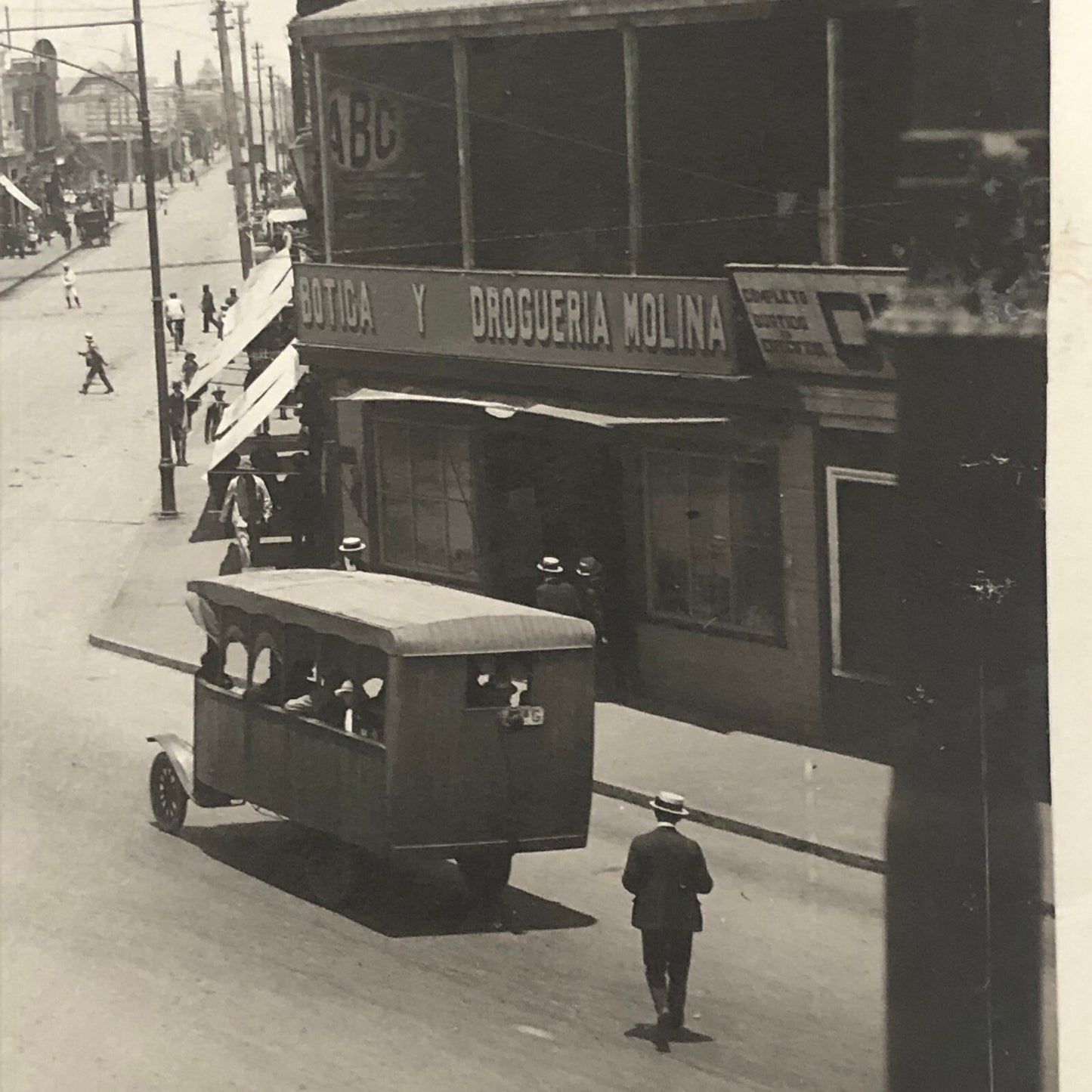 Vintage Street Scene Photo Photograph Spanish Shops Cars People South America ? 
