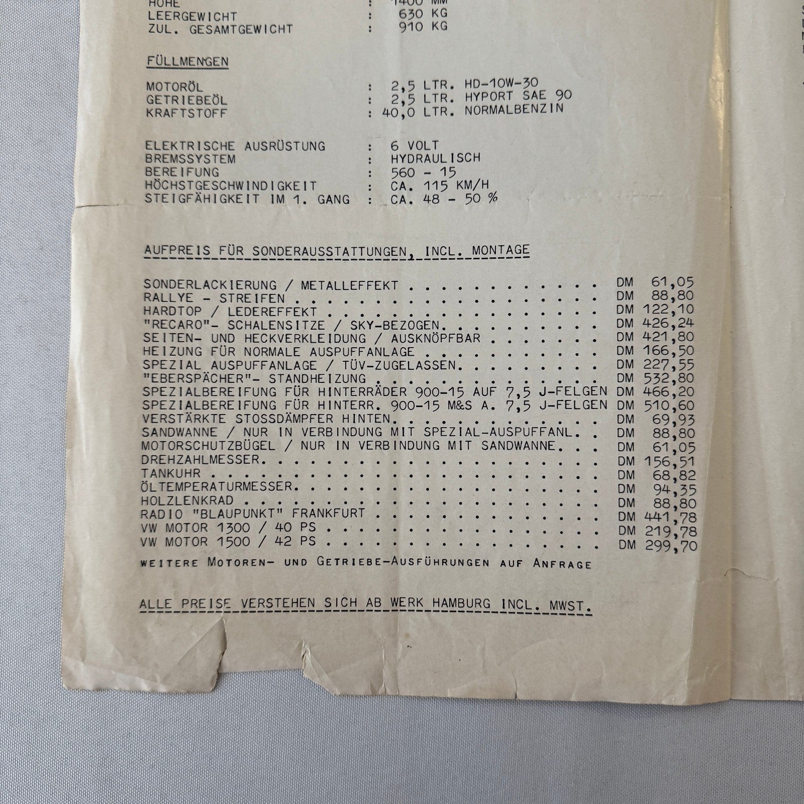 Haz Buggy Dune Buggy Vintage Brochure Flyer Advertisement Ephemera Car GERMAN