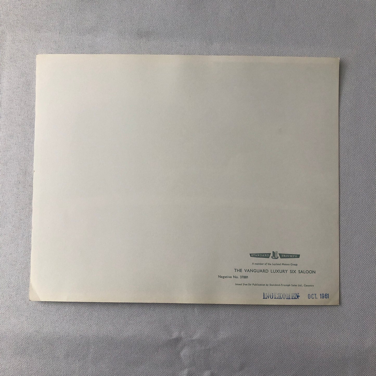 1961 Standard Vanguard Luxury Six Saloon Sedan Factory Press Photo Photograph