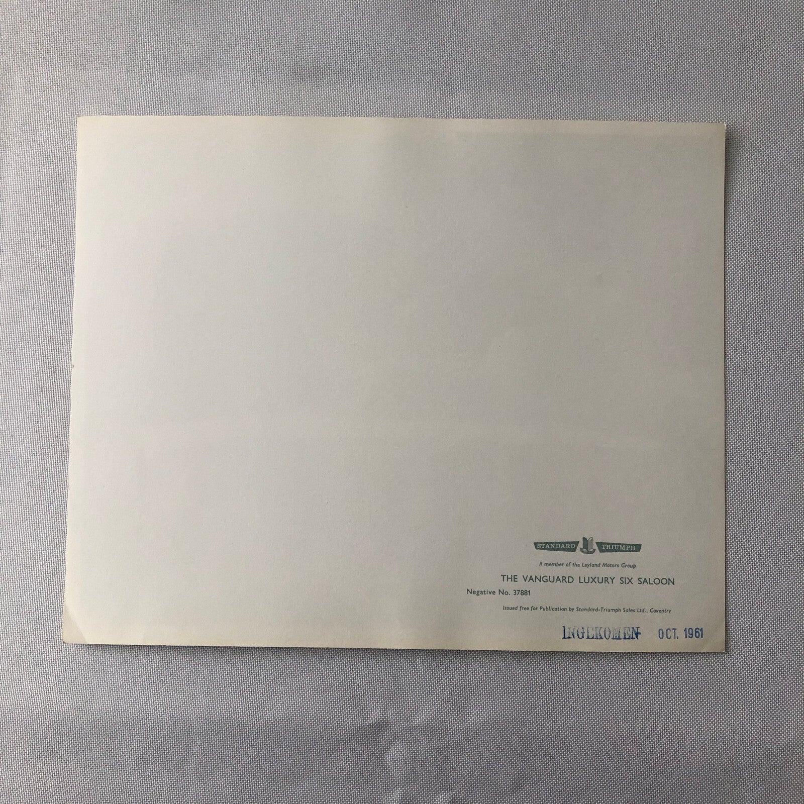 1961 Standard Vanguard Luxury Six Saloon Sedan Factory Press Photo Photograph