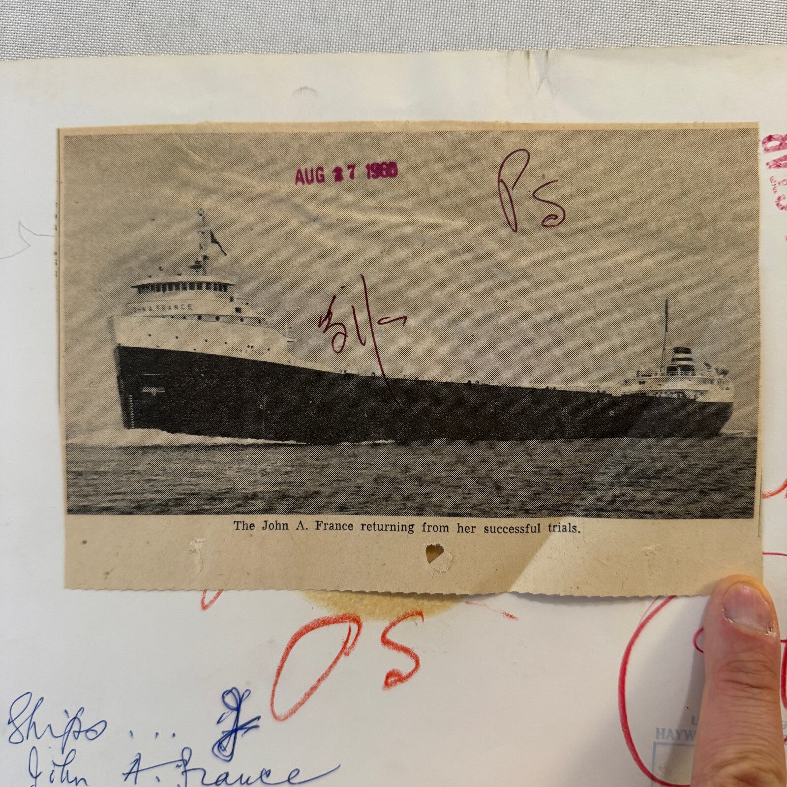 Vintage Ship Boat Press Photo Photograph Print John A France Montreal Star