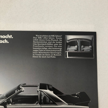 Vintage Toyota MR2 T-Top Sports Car Sales Sheet Brochure GERMAN Text