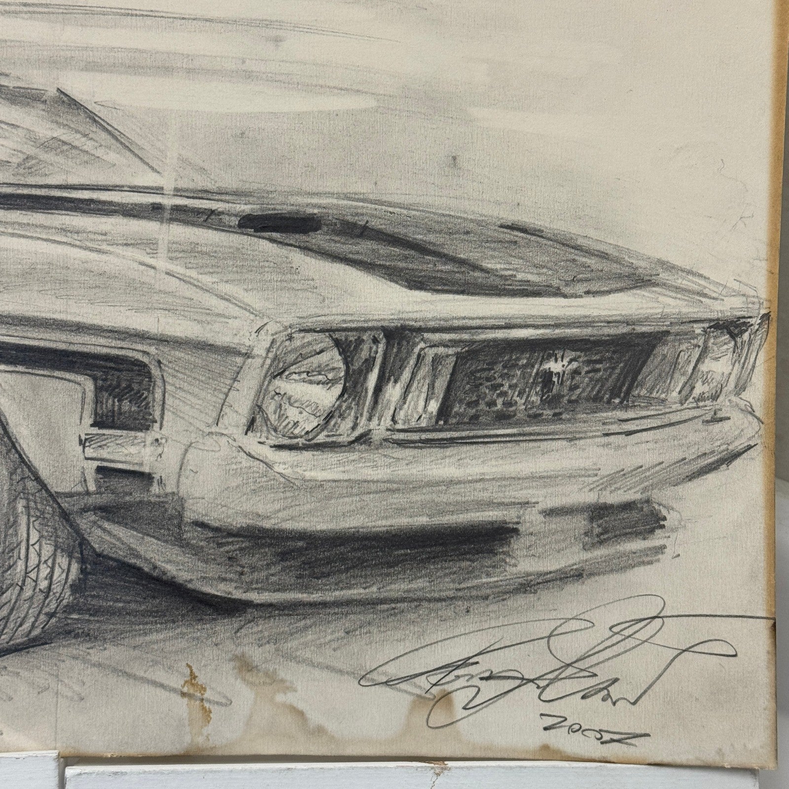 Ford Mustang Vintage Car Illustration Drawing Sketch Original Art Signed