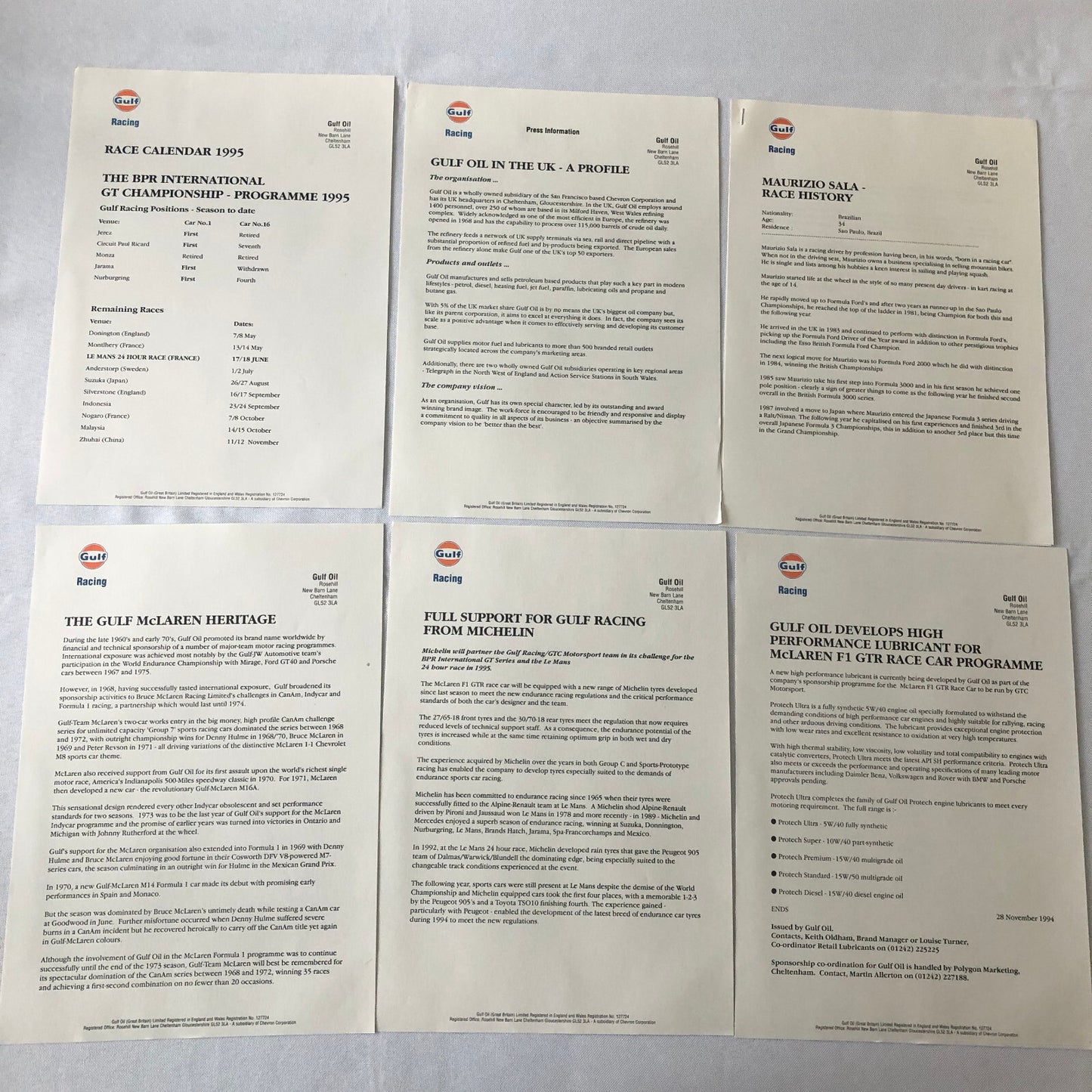 Gulf Racing McLaren F1 GTR Press Kit Brochure Photos
