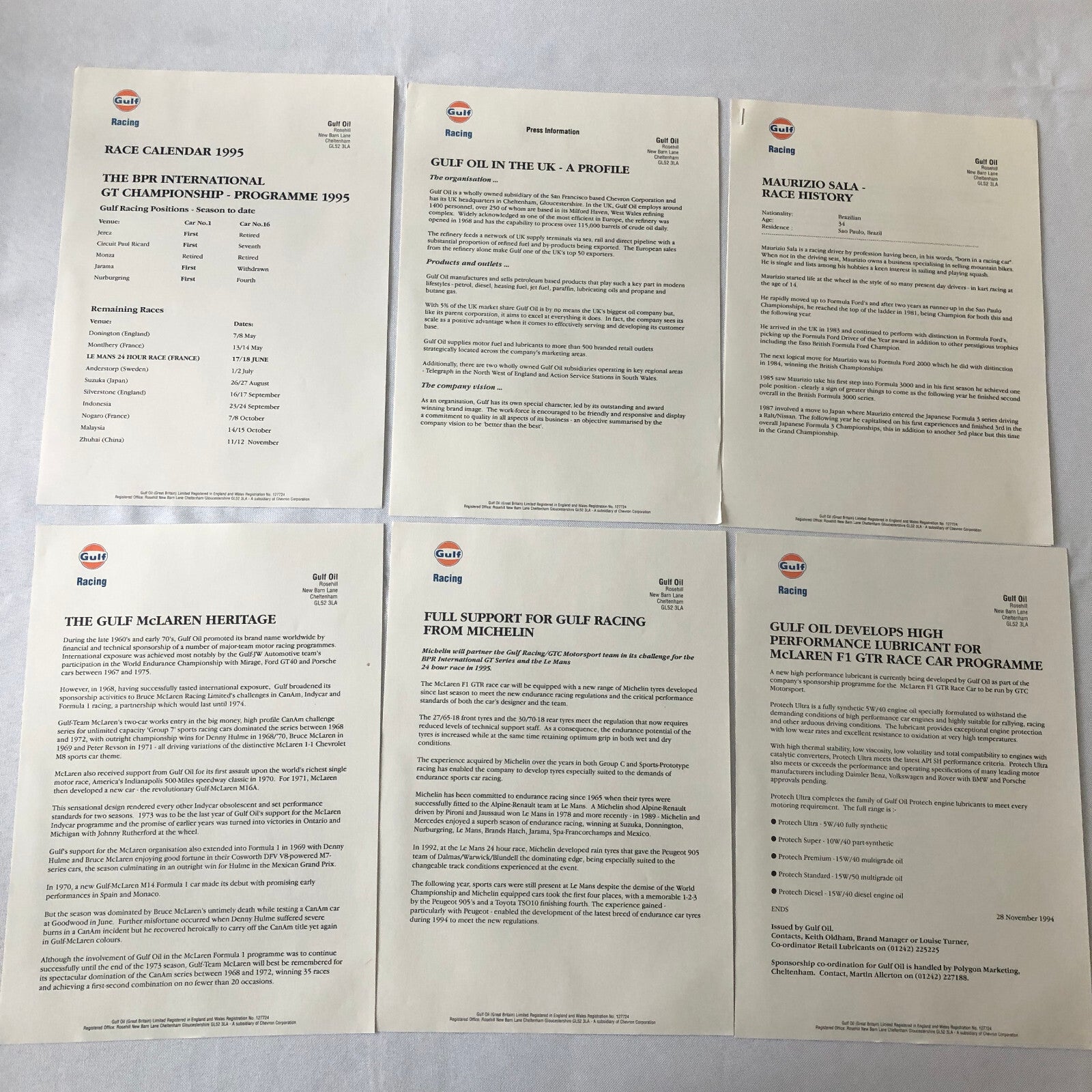Gulf Racing McLaren F1 GTR Press Kit Brochure Photos