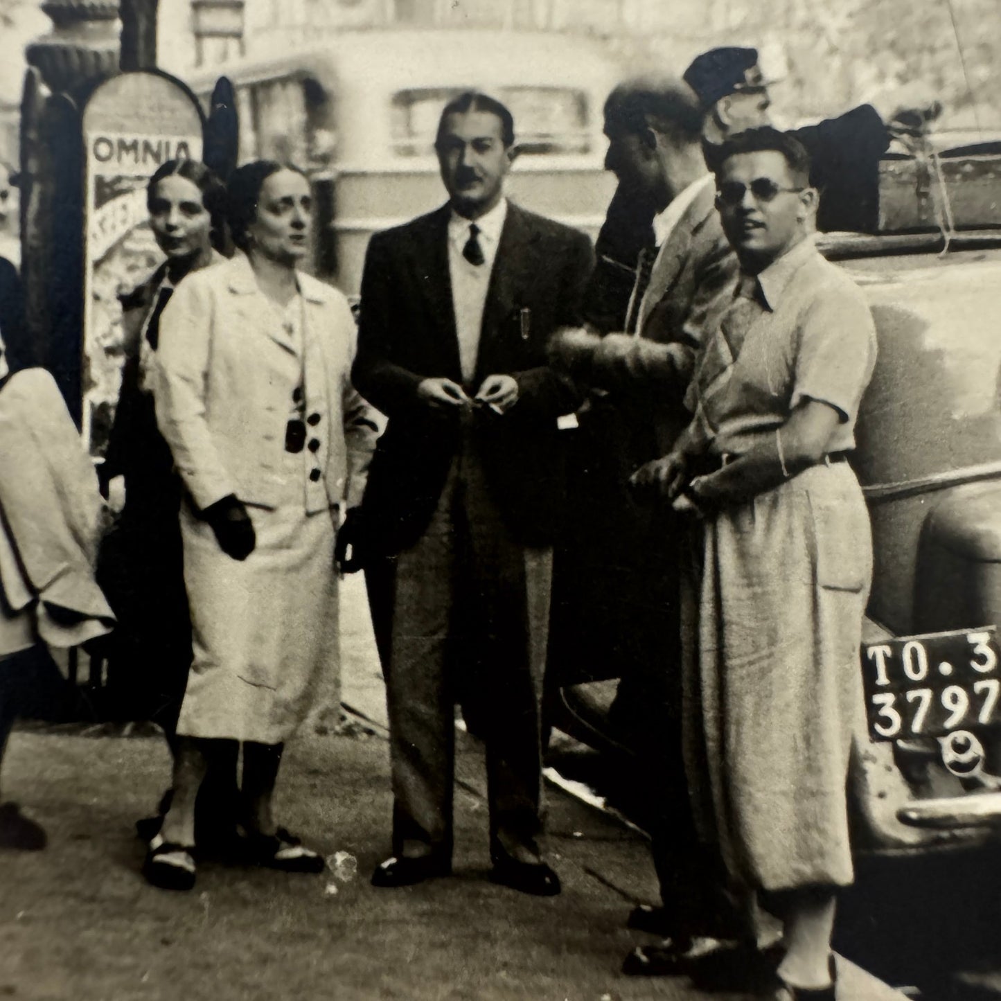 Vintage Photograph Photo Print People with Car Automobile Street Scene European