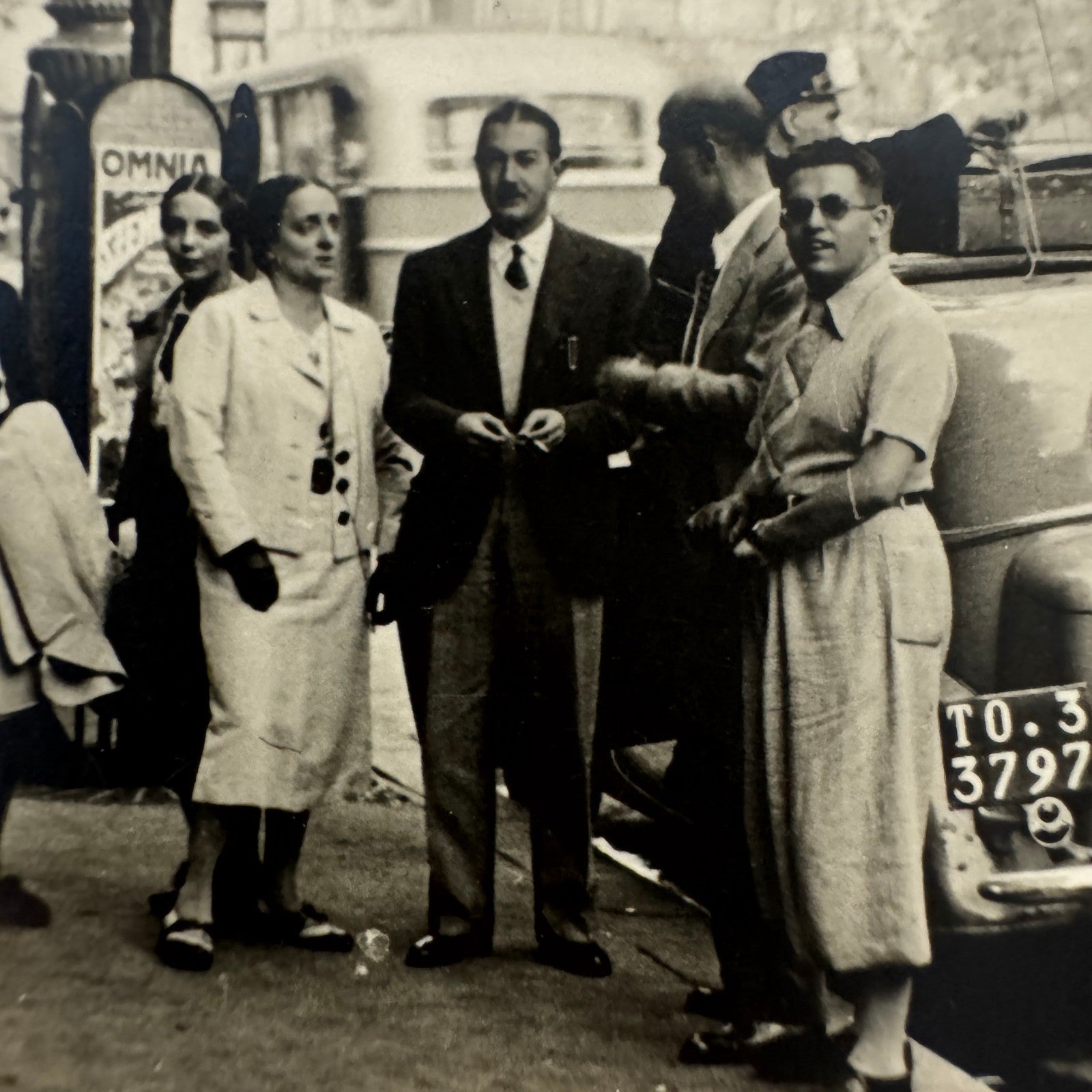 Vintage Photograph Photo Print People with Car Automobile Street Scene European