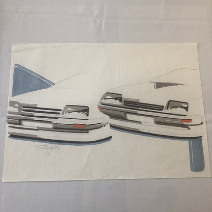 Vintage Concept Car Design Illustration Sketch Drawing Art Signed