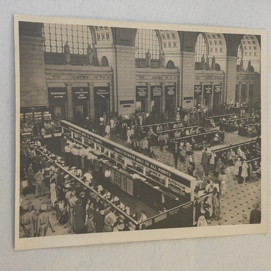Vintage Train Station Railroad Photograph Washington DC Crowd People Photo Print