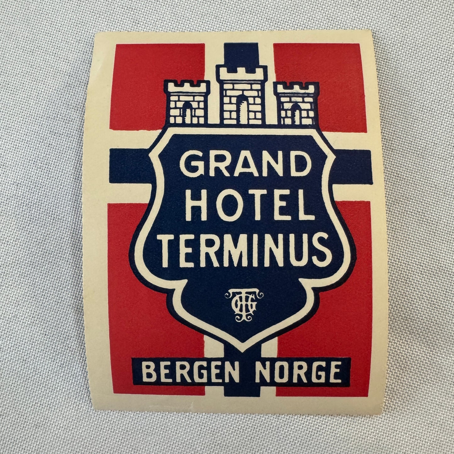 Vintage Hotel Travel Luggage Label Grand Hotel Terminus Bergen Norway Norwegian