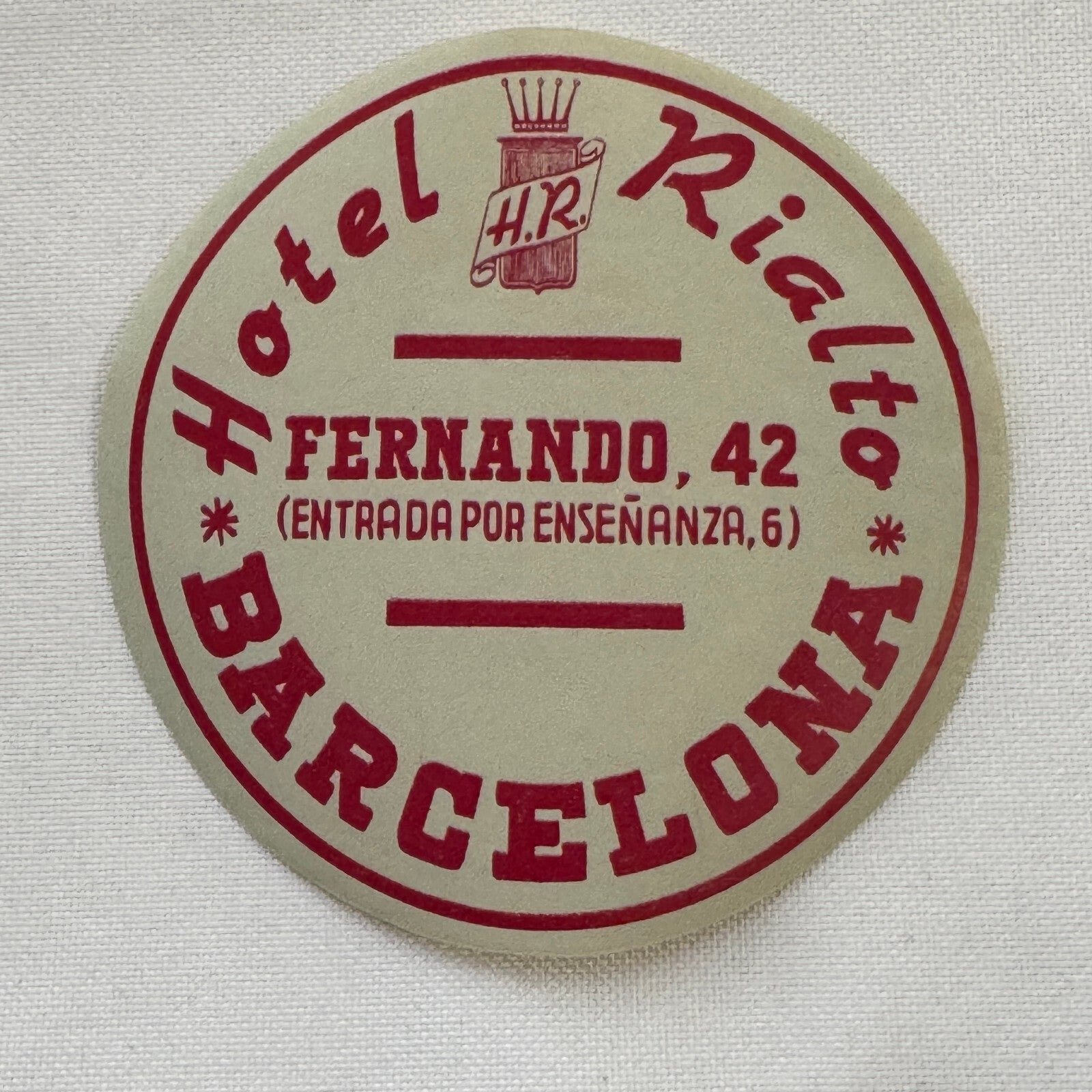 Vintage Travel Luggage Label Hotel Rialto Barcelona Spain Spanish