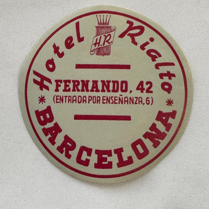 Vintage Travel Luggage Label Hotel Rialto Barcelona Spain Spanish