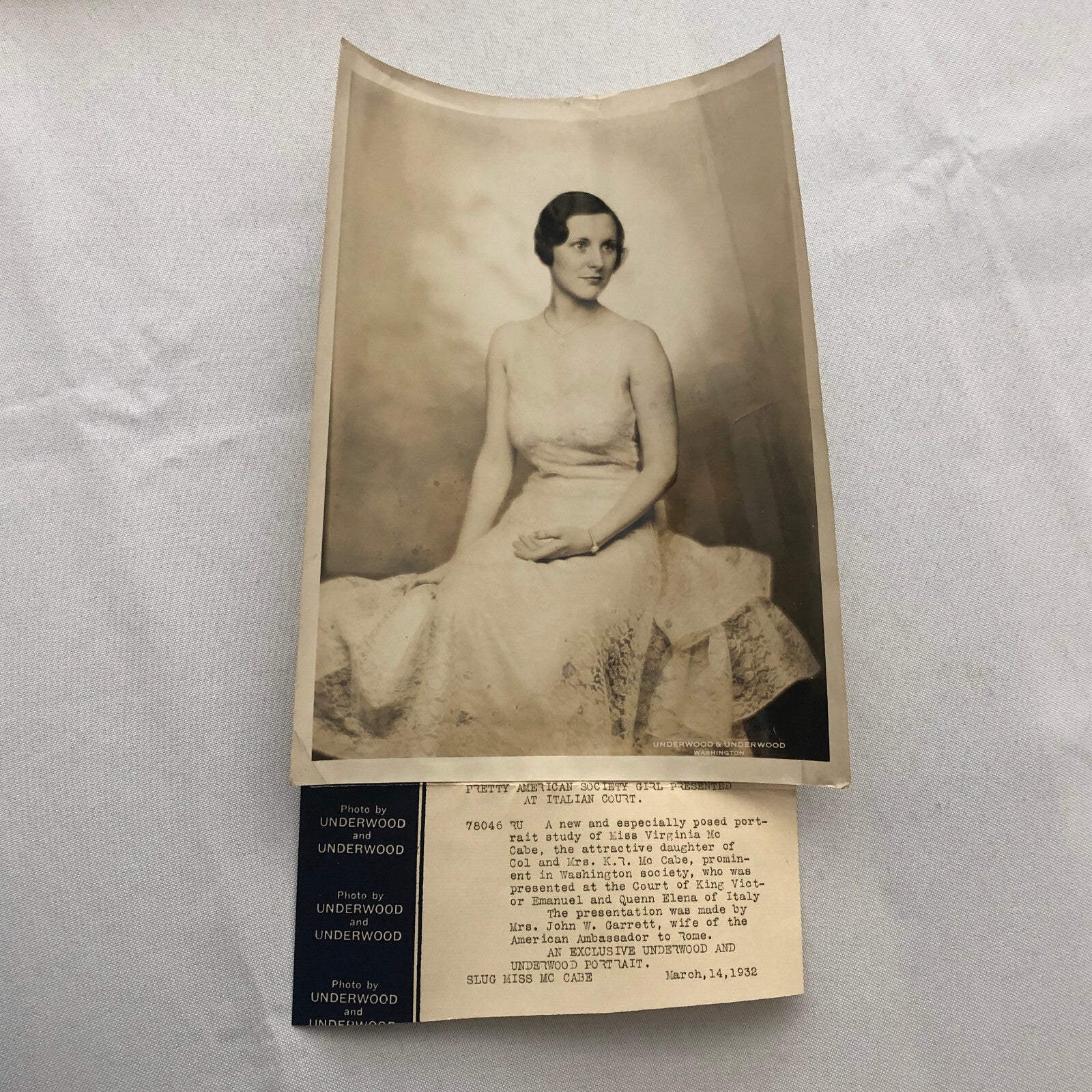 Press Photo Photograph Washington Society Woman Portrait Virginia McCabe 1932