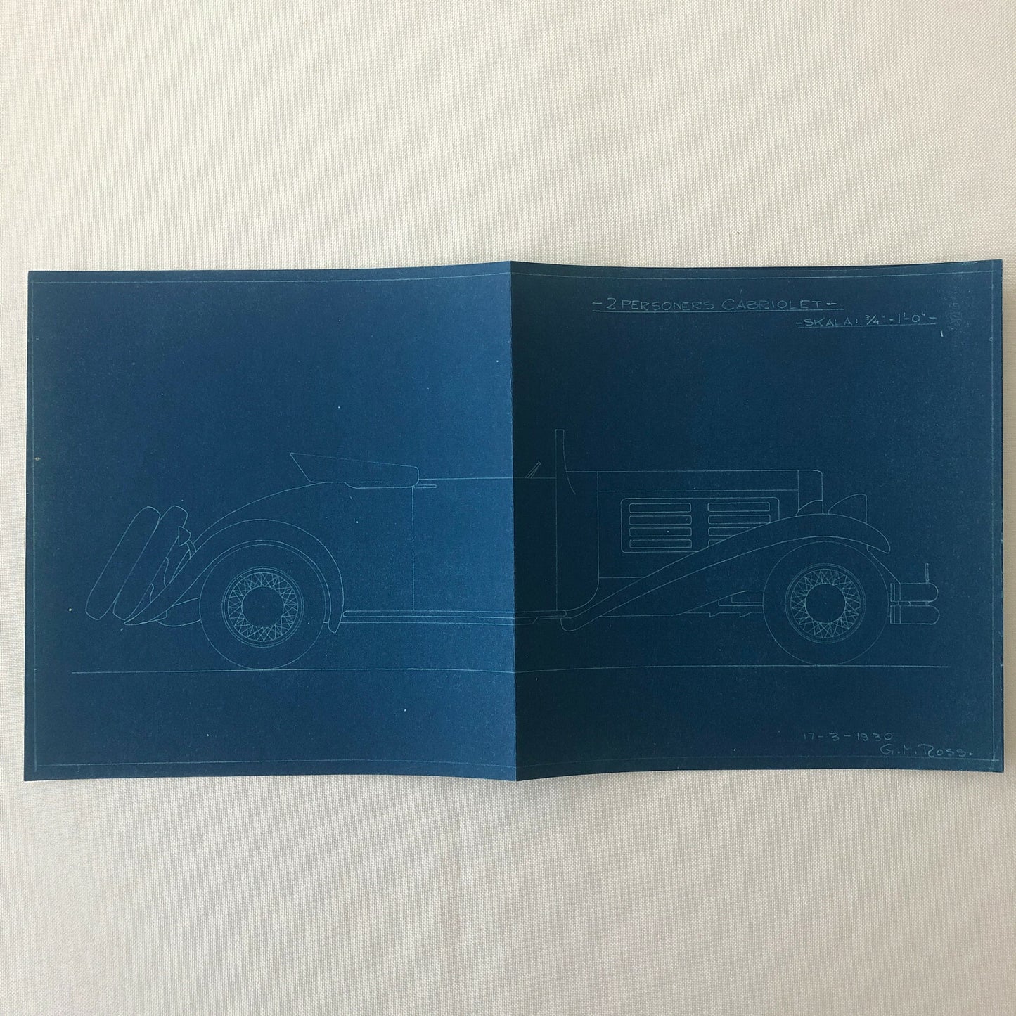 1930 Coachbuilder Car Design Blueprint Rendering Blue Print Coupe Cabriolet 