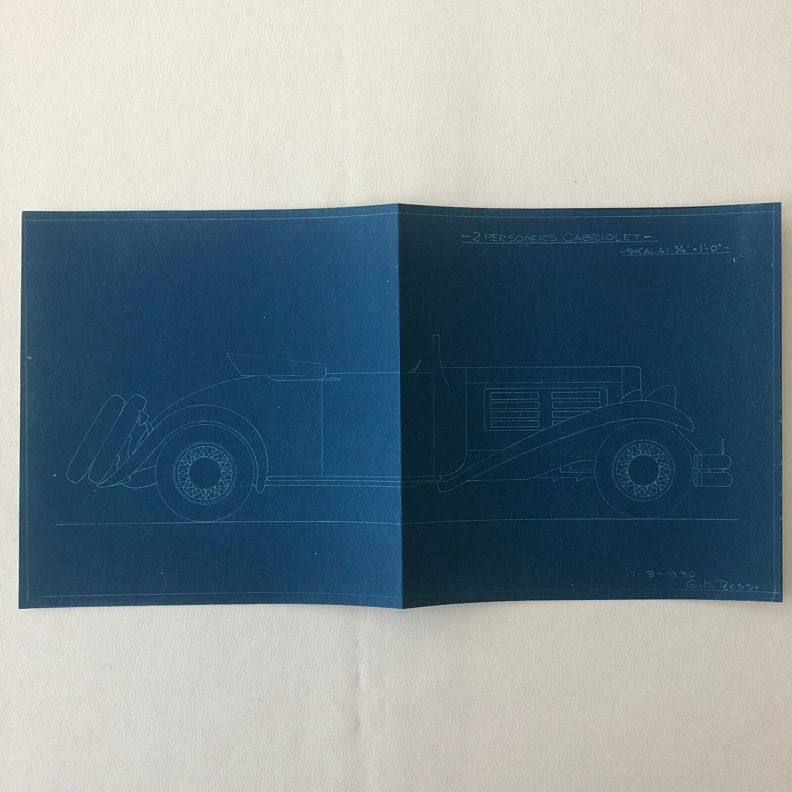 1930 Coachbuilder Car Design Blueprint Rendering Blue Print Coupe Cabriolet 
