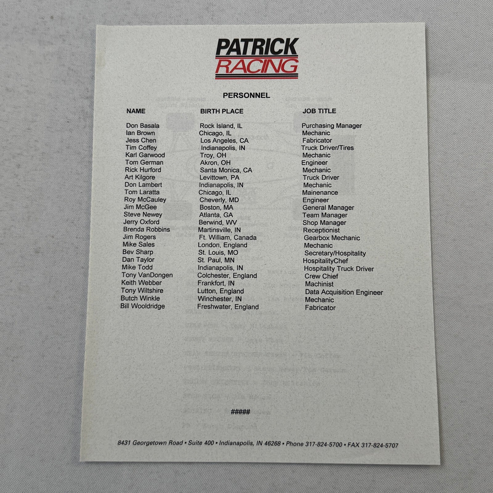 1996 Patrick Racing Press Kit Scott Pruitt IndyCar Vintage Brochure Photos
