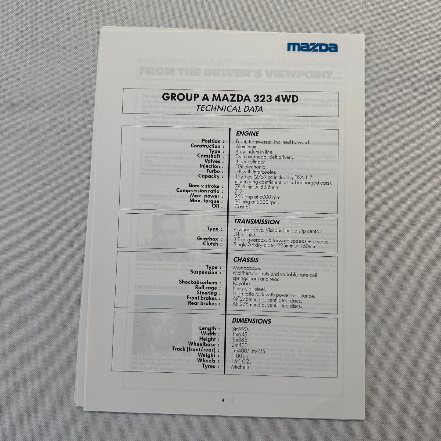 1990 Mazda Group A WRC Rally Rallye Racing Press Kit Brochure Mazda 323