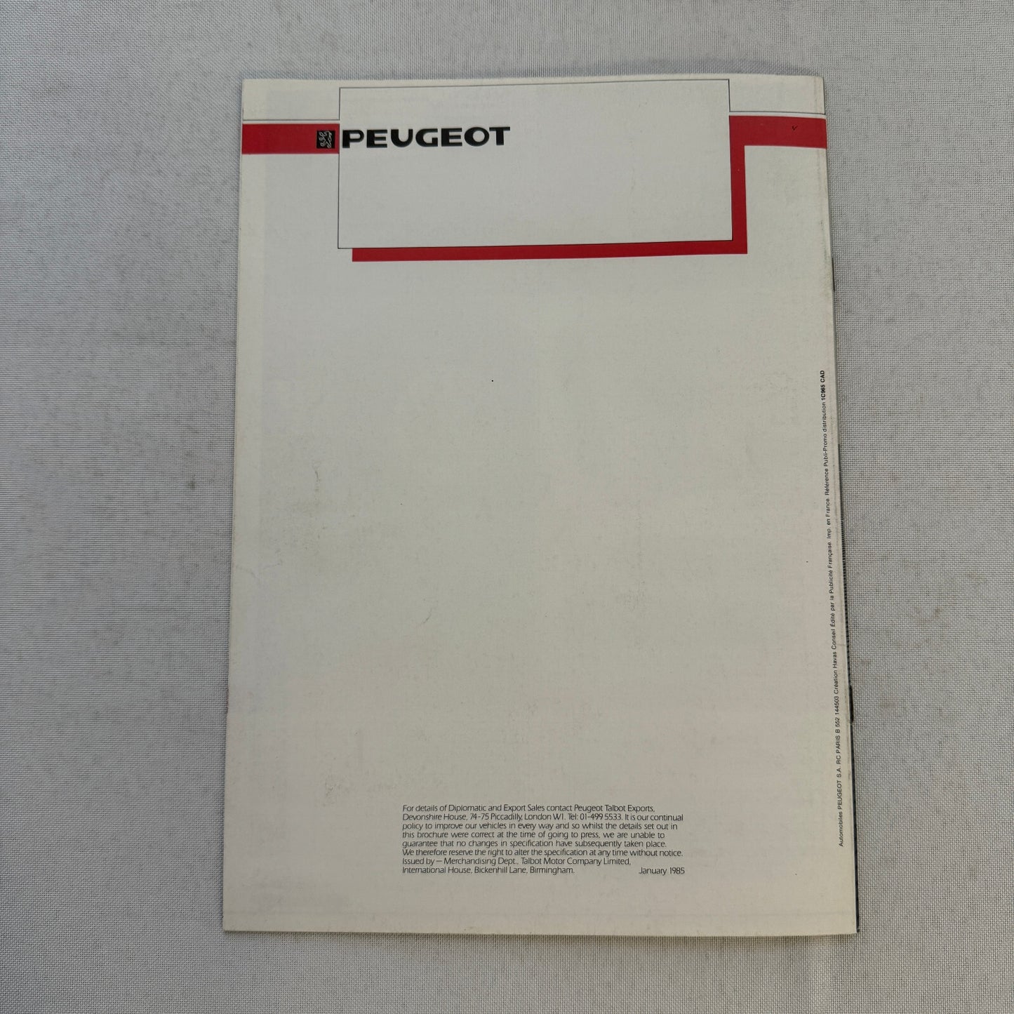 1985 Peugeot GTI Hot Hatch Car Sales Brochure Catalog European