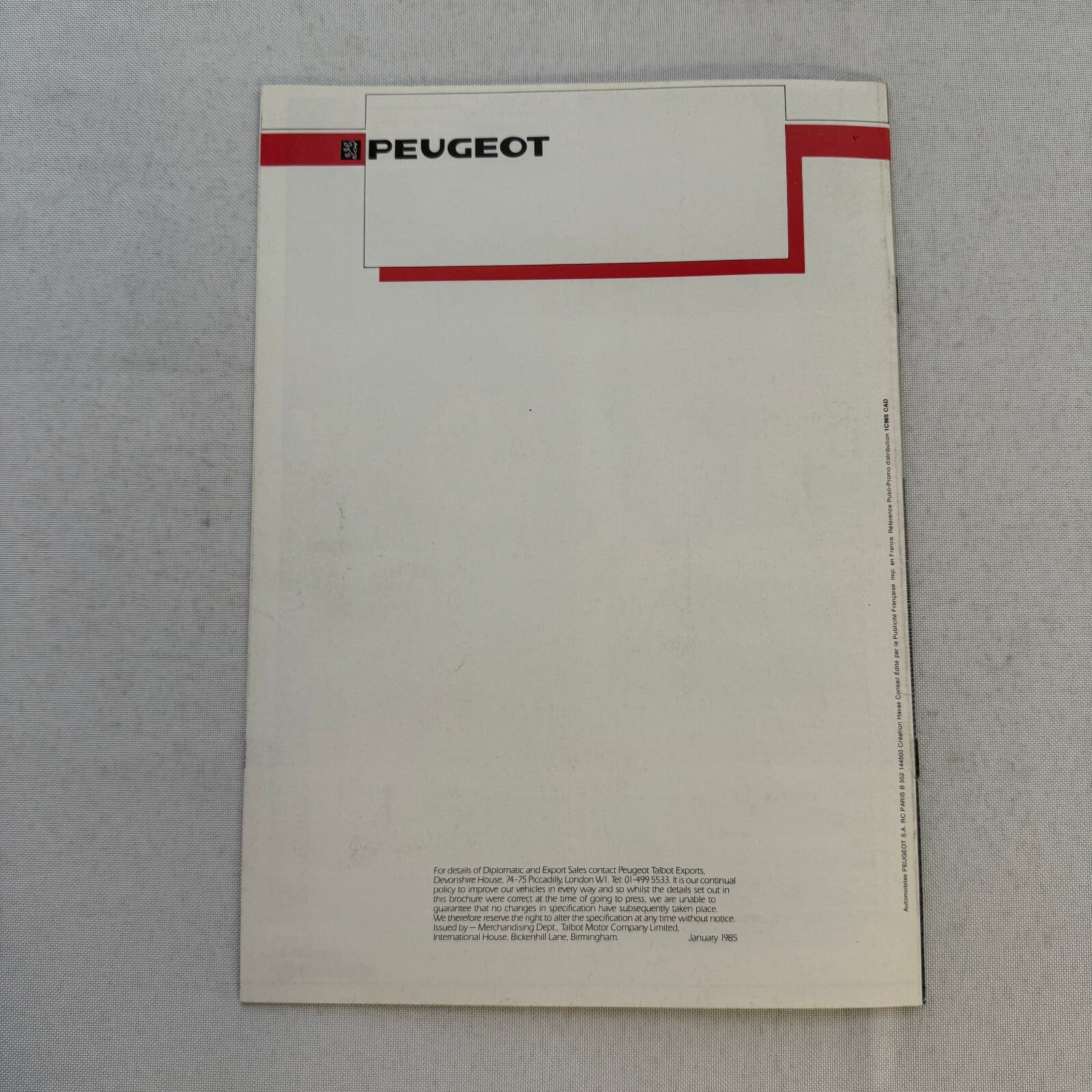 1985 Peugeot GTI Hot Hatch Car Sales Brochure Catalog European