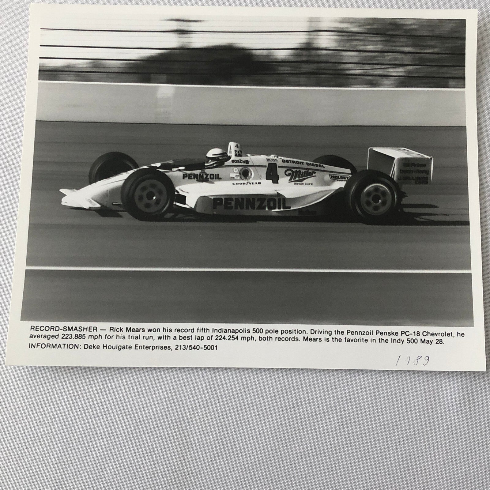 Vintage Indy Indianapolis Racing Photo Photograph Rick Mears 1989