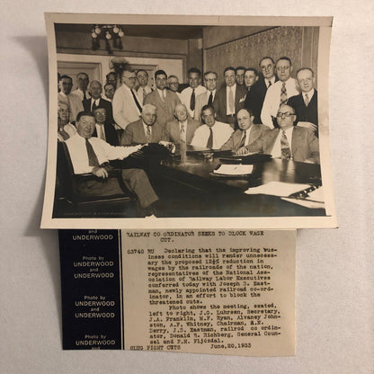 Press Photo Photograph Railway Railroad Labor Union Executives 1933 Underwood