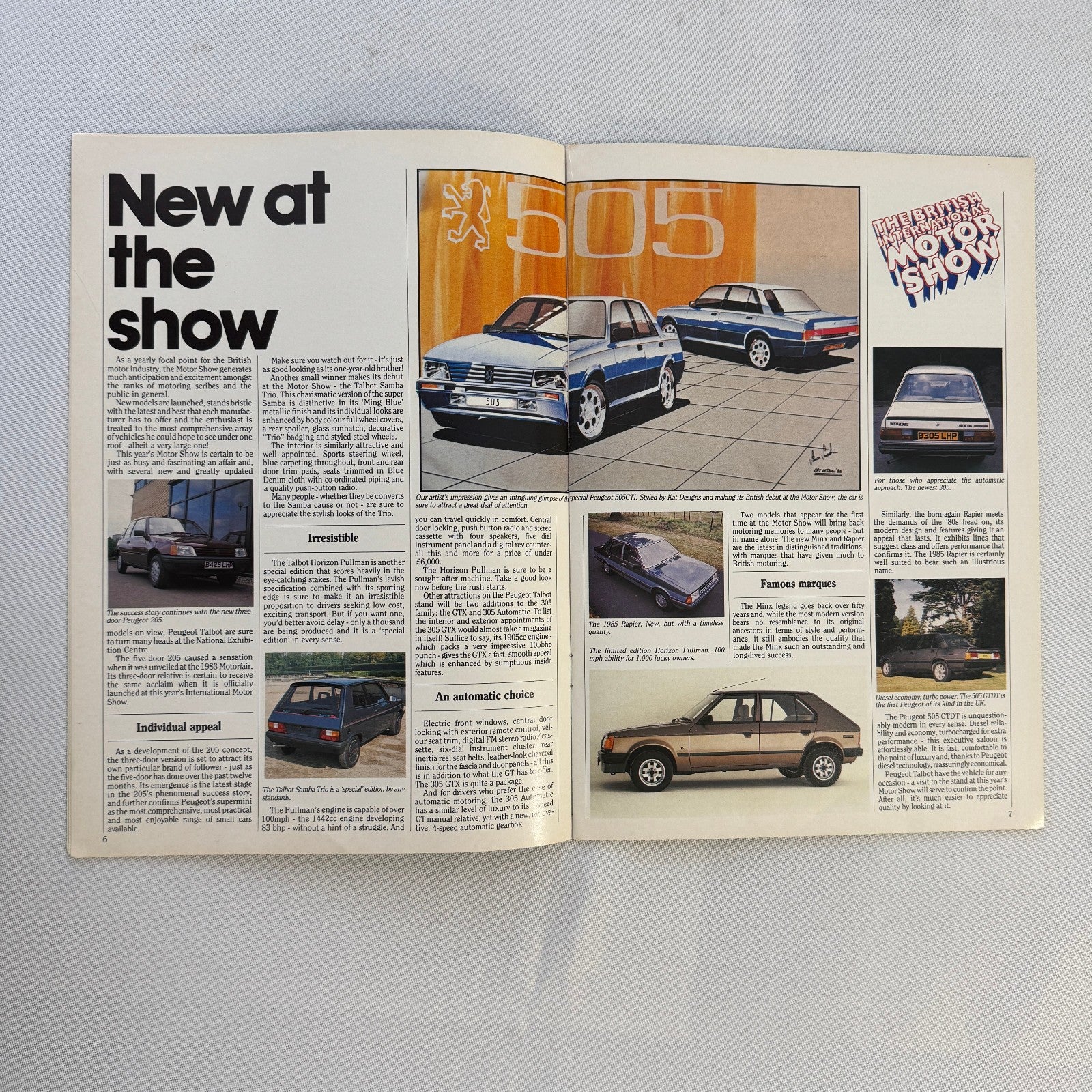 1985 Peugeot Talbot Car Sales Brochure Catalog 205 GTI 305 Rapier Minx Van