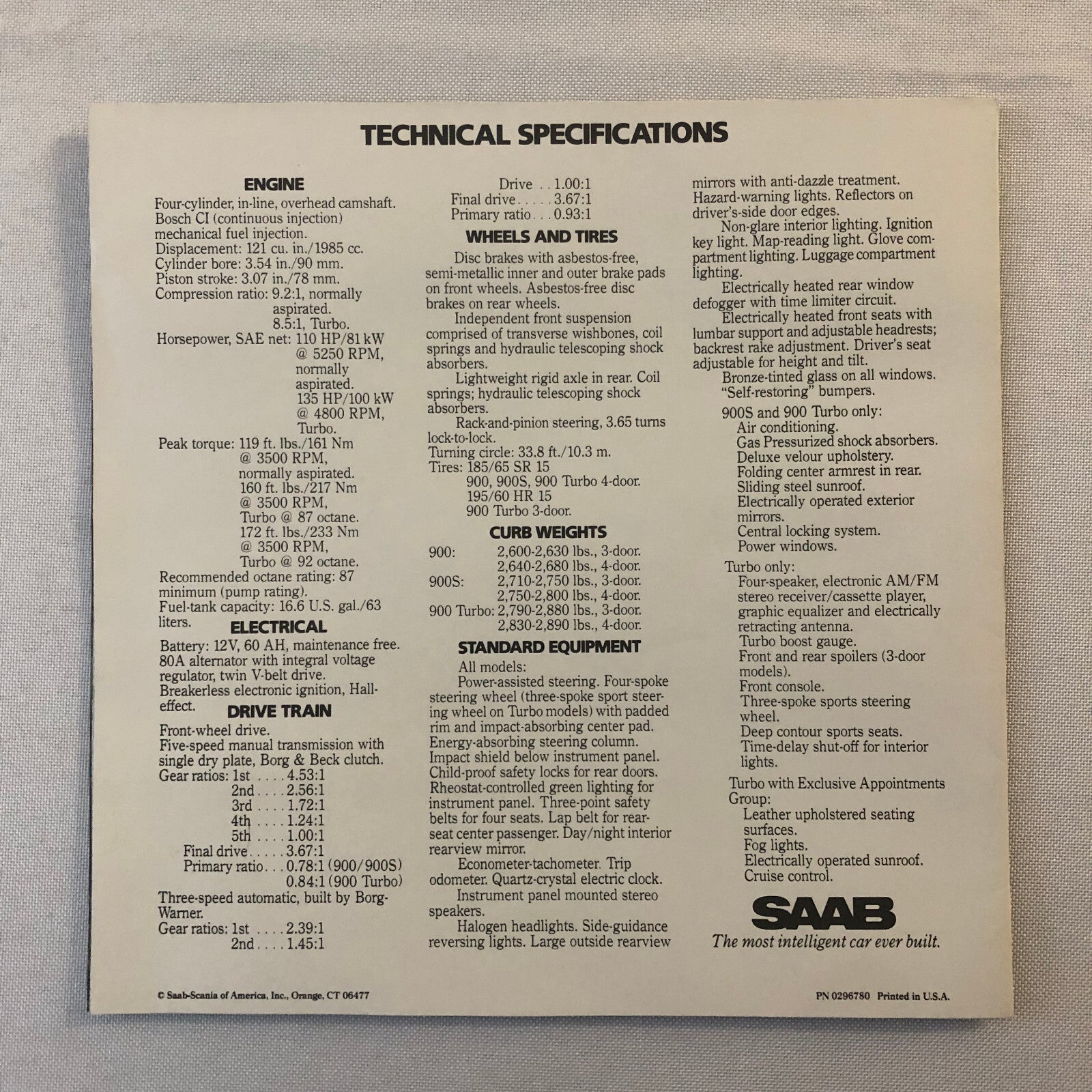 1984 Saab Car Sales Brochure Catalog Saab 900 900S Turbo 900 S