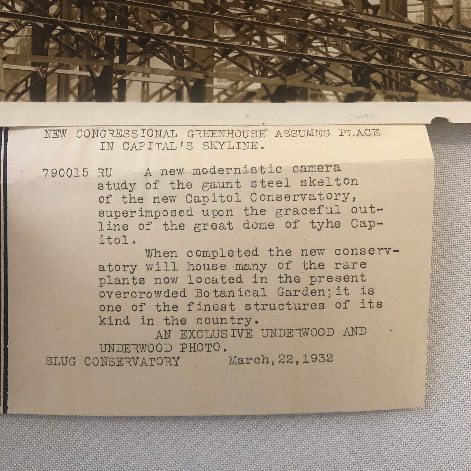 Press Photo Photograph Washington Capitol Building Construction Botanical Garden