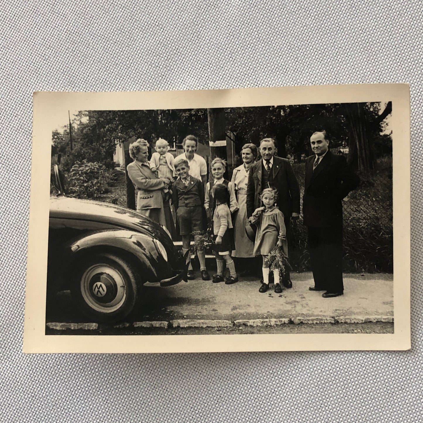 Vintage Photo Photograph Snapshot Family with VW Volkswagen Beetle Bug Car