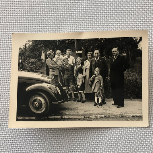 Vintage Photo Photograph Snapshot Family with VW Volkswagen Beetle Bug Car