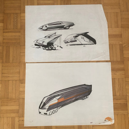 Vintage Design Illustration Sketch Art Lot of 2 Truck Car Construction