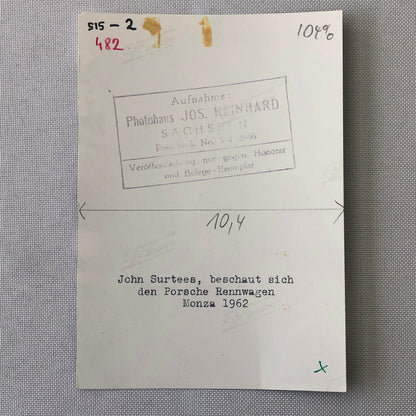 Vintage John Surtees Porsche Racing Photo Photograph 1962 Italian Grand Prix