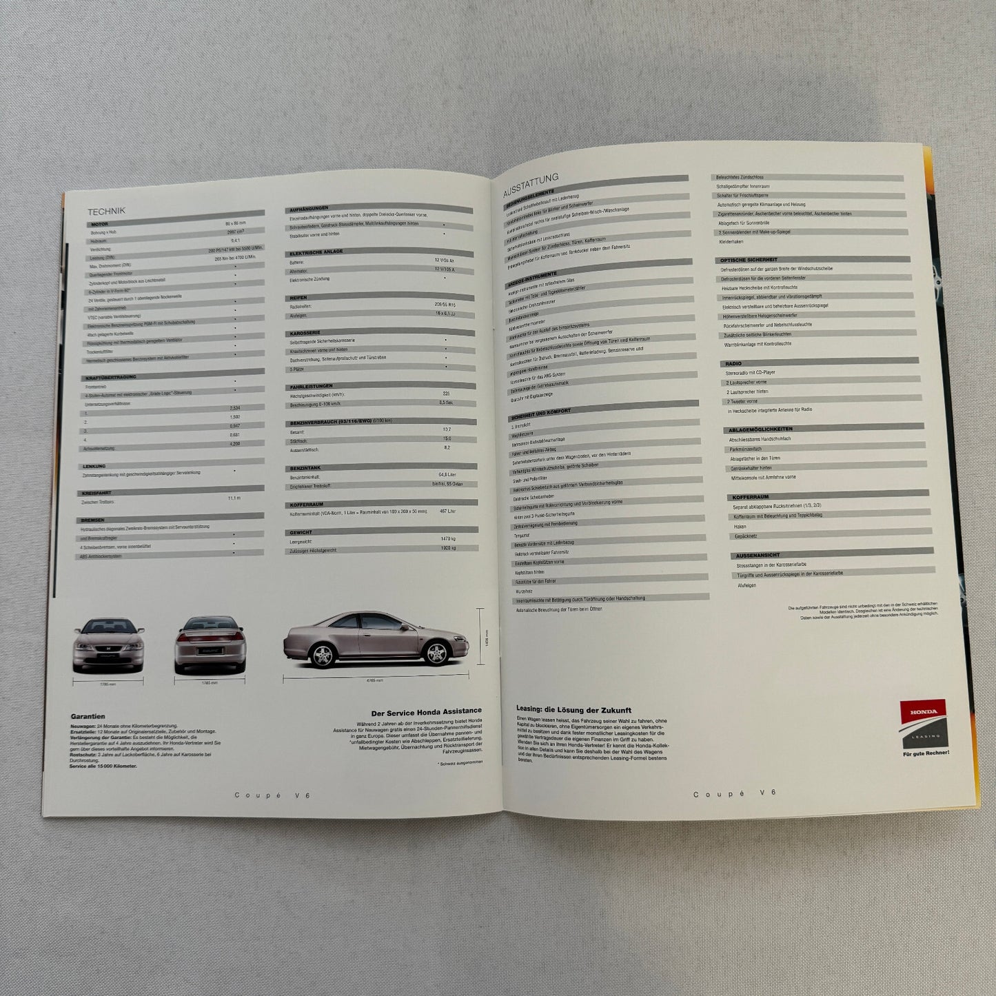1998 1999 Honda Accord Coupe V6 Car Sales Brochure Swiss Market German Text