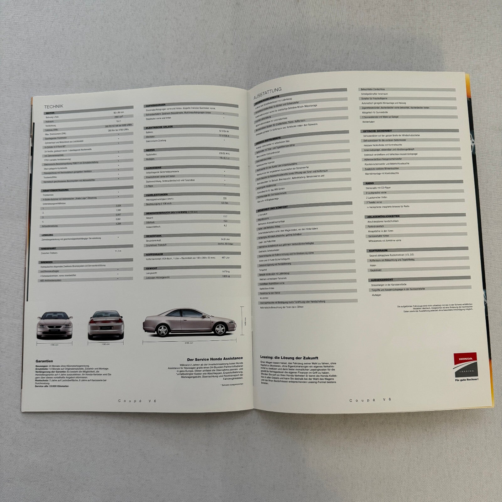 1998 1999 Honda Accord Coupe V6 Car Sales Brochure Swiss Market German Text