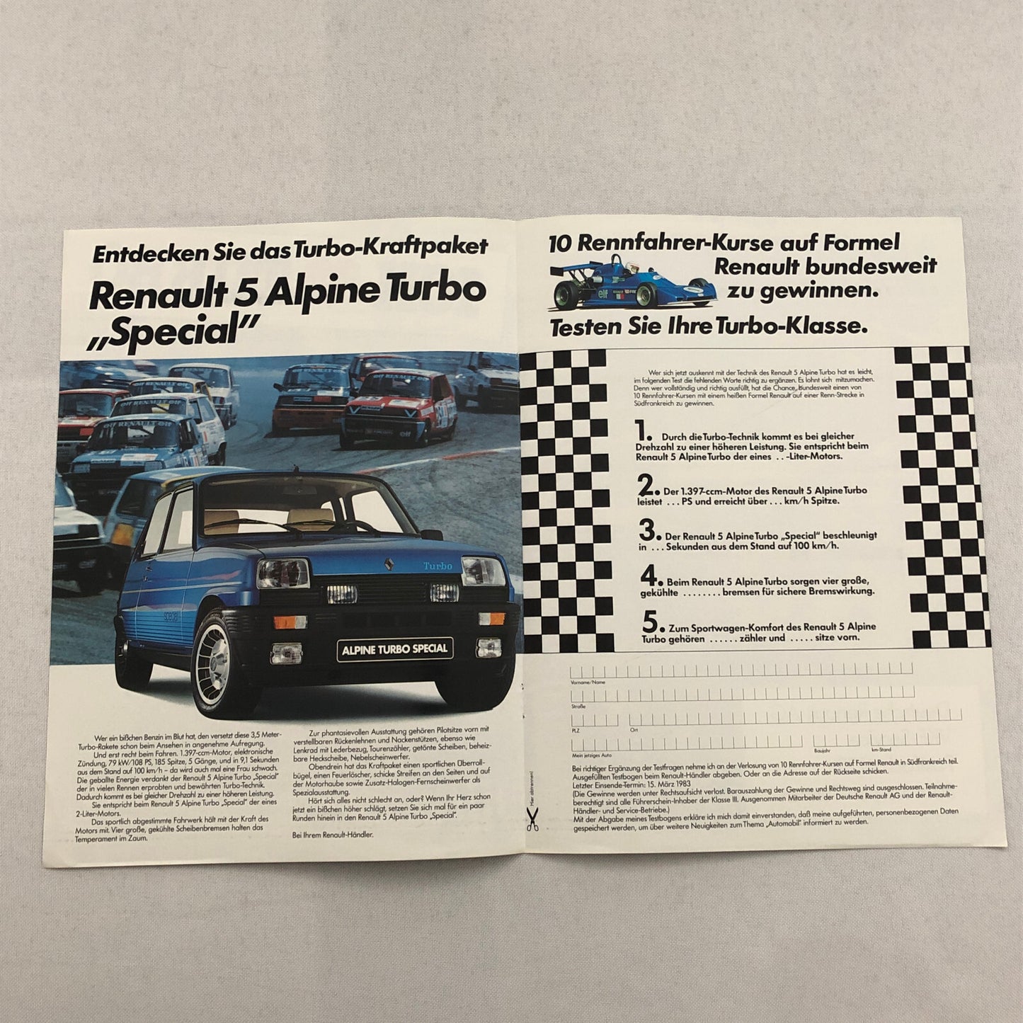 Renault 5 Alpine Turbo Special Sales Brochure Catalog GERMAN Text