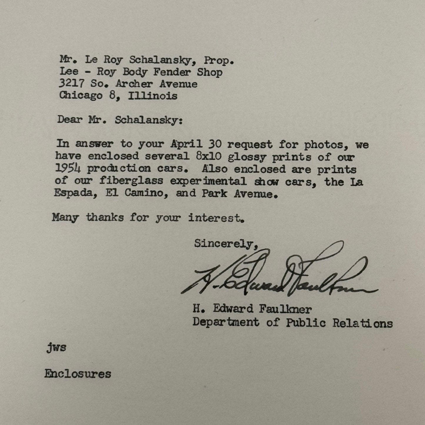 1954 Cadillac Letter Letterhead Vintage Document Signed Public Relations