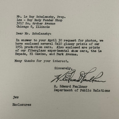 1954 Cadillac Letter Letterhead Vintage Document Signed Public Relations