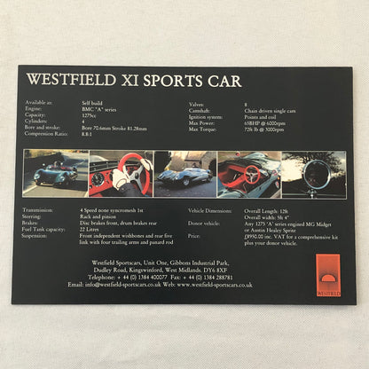 Westfield XI Sports Car Roadster Sales Sheet Brochure Catalog