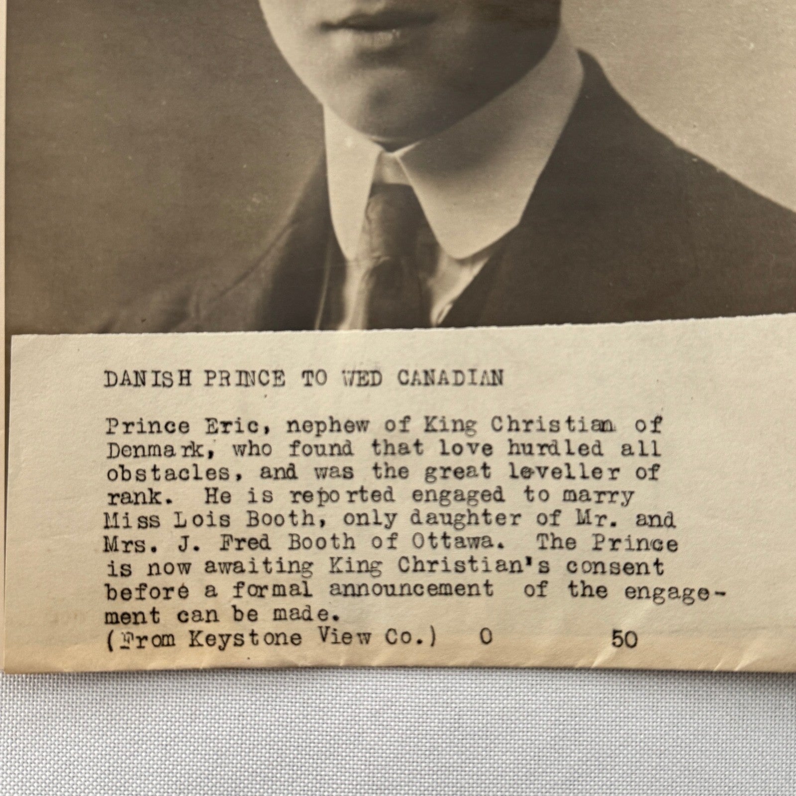 Prince Erik of Denmark Royalty Press Photo w/ Caption – Keystone View Co. 1920s