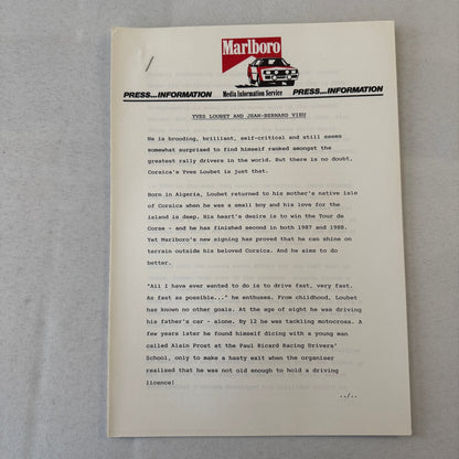 1988 Marlboro Rally Racing World Championship Press Kit Mazda Lancia Toyota
