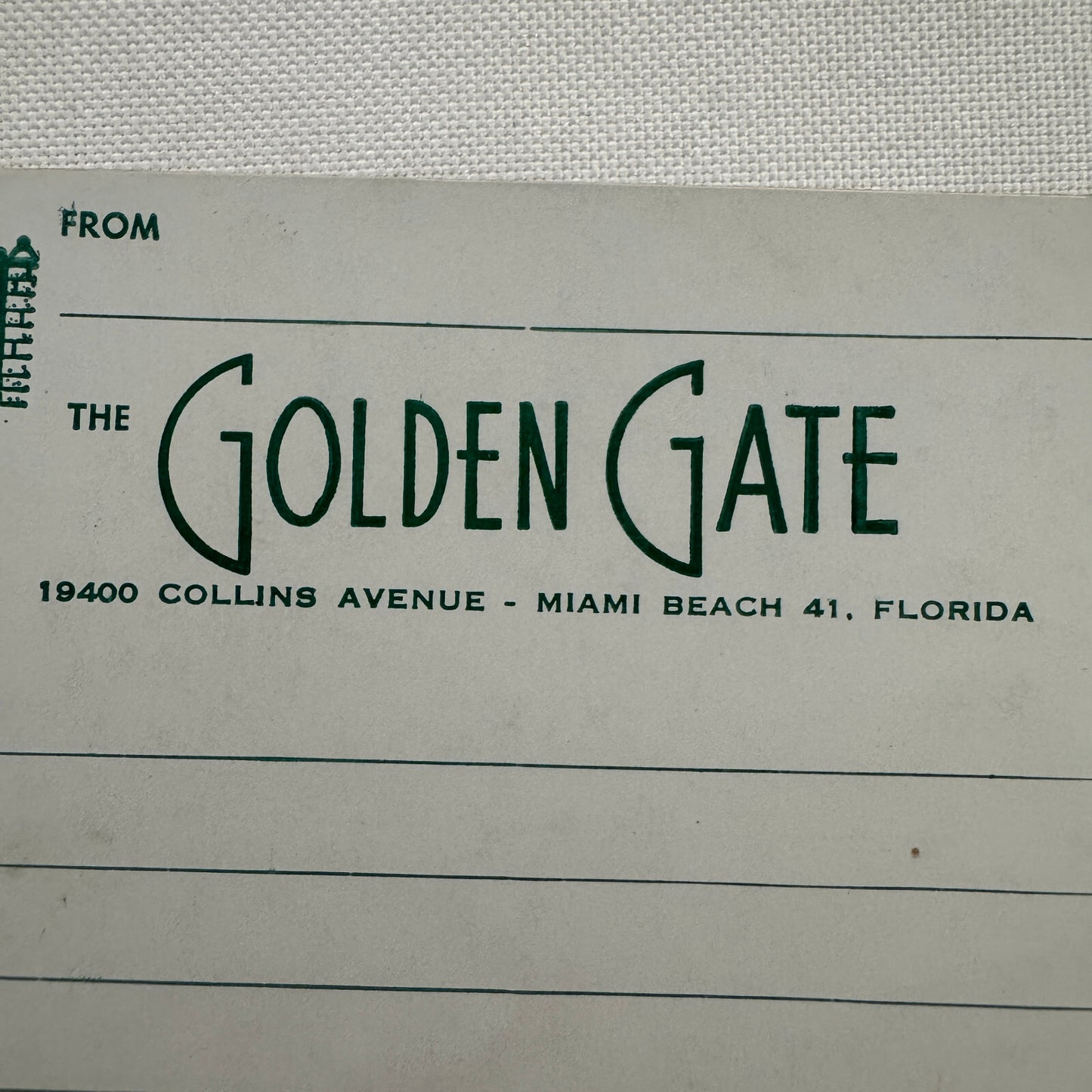 Vintage Hotel Travel Luggage Tag Label The Golden Gate Hotel Miami Beach Florida