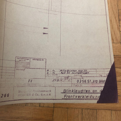 Vintage Porsche Reutter & Co Coachbuilder Factory Part Blueprint Document German
