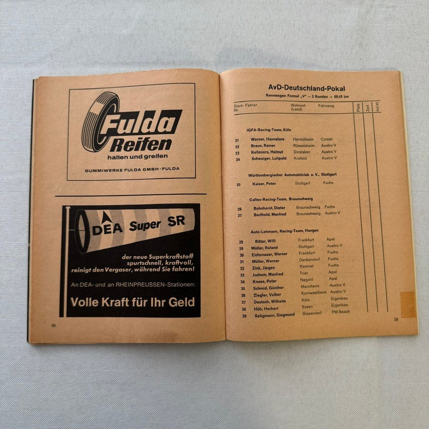 1967 AVD German Grand Prix Racing Program Motorsport Race Jim Clark Dan Gurney +