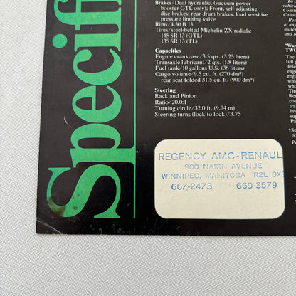 Renault LeCar Car Sales Brochure Catalog Vintage Advertising Canadian