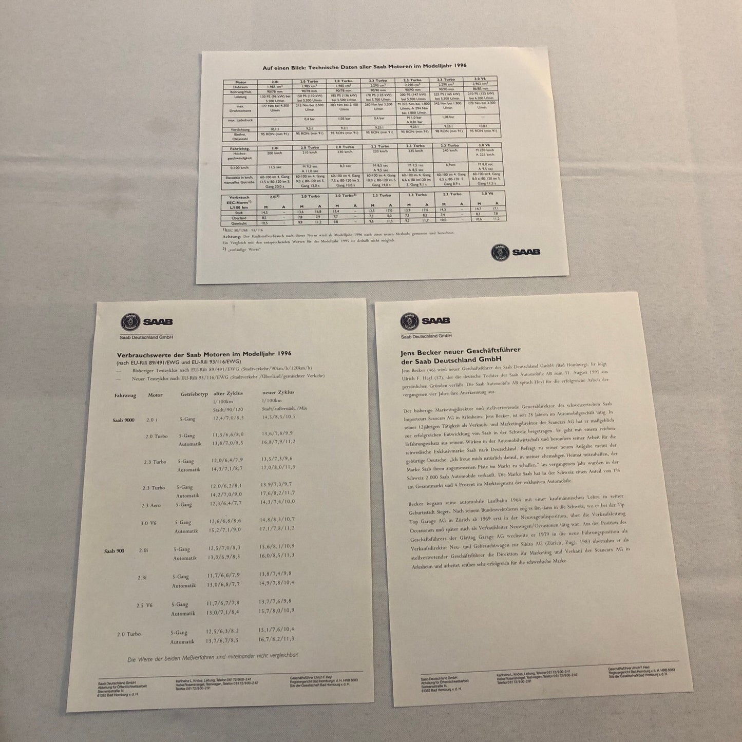 1996 Saab Car Press Kit 9000 900 Convertible Turbo GERMAN Market